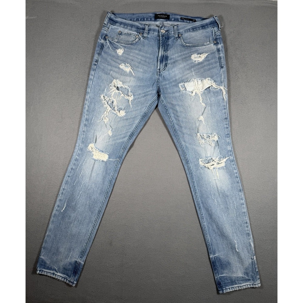PacSun Light Wash Heavily Distressed Skinny Jeans Mens 34x32 Blue